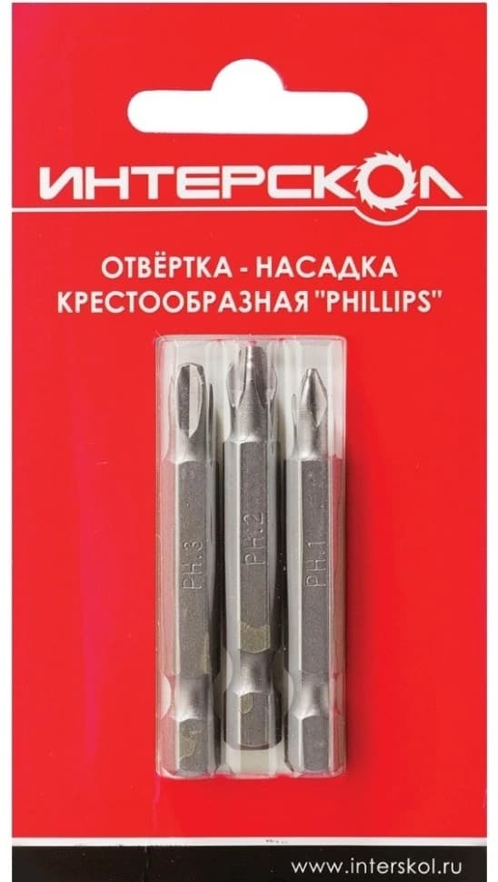 Отвертка-насадка крестообразная "Pozidriv" PZ1, PZ2, PZ3 50мм (3шт) Интерскол 0400 007