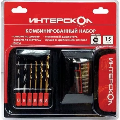 Комбинированный набор: сверла по дереву, сверла по металлу, биты (15шт) Интерскол 2039900700000