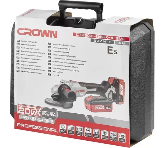 Машина шлифовальная угловая аккумуляторная CROWN CT23001-125HX-4 BMC 