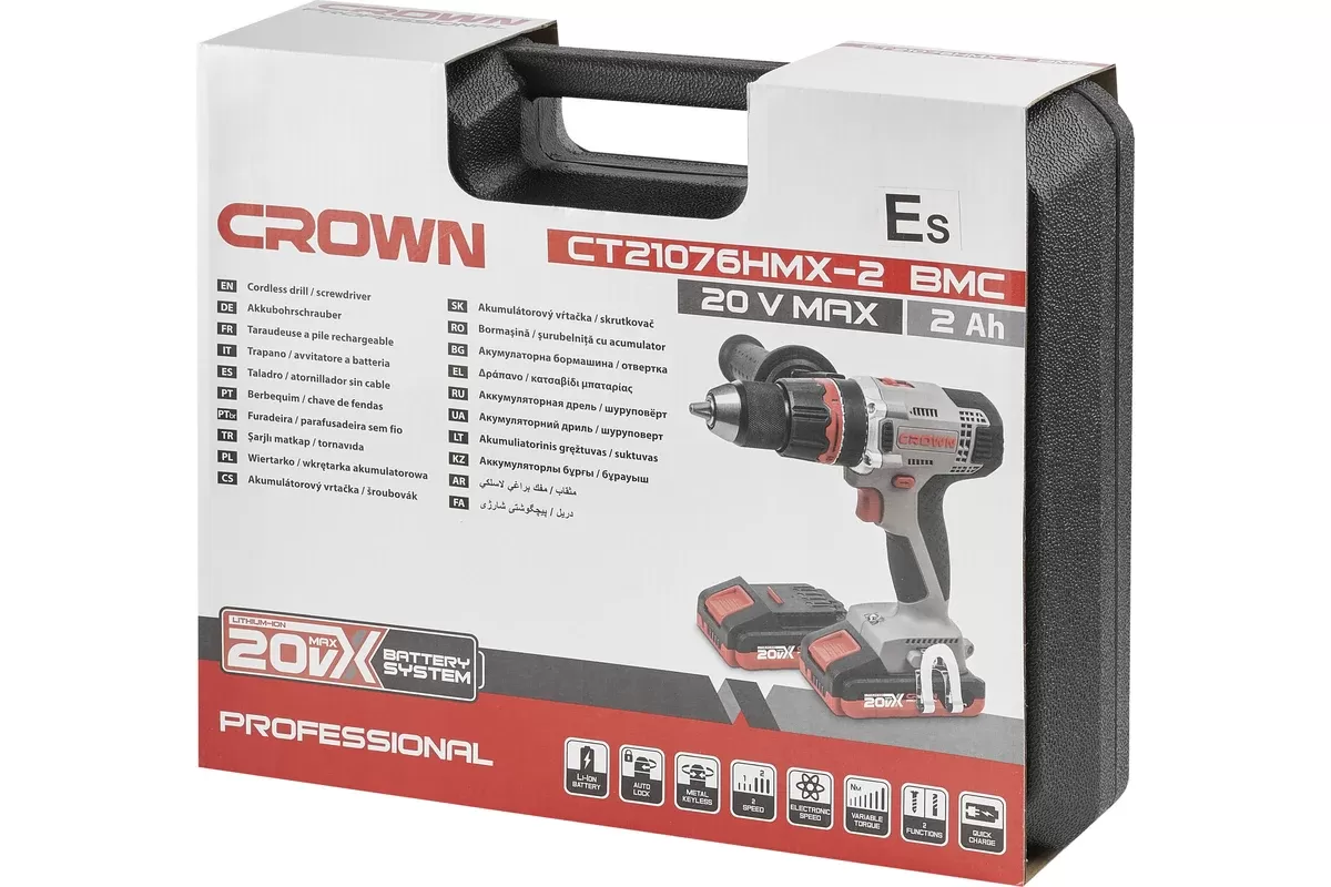Дрель-шуруповерт аккумуляторный CROWN CT21075HMX-2 BMC