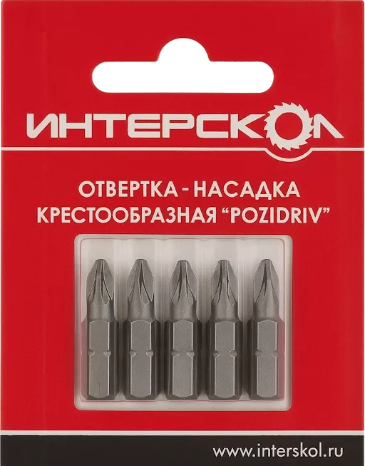 Отвертка-насадка крестообразная "Pozidriv" PZ1, PZ2, PZ3 25мм (6шт) Интерскол 2040402501230