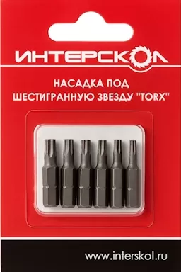 Насадка под шестигранную звезду "Torx" Т25 25мм (5шт) Интерскол 2046402500250