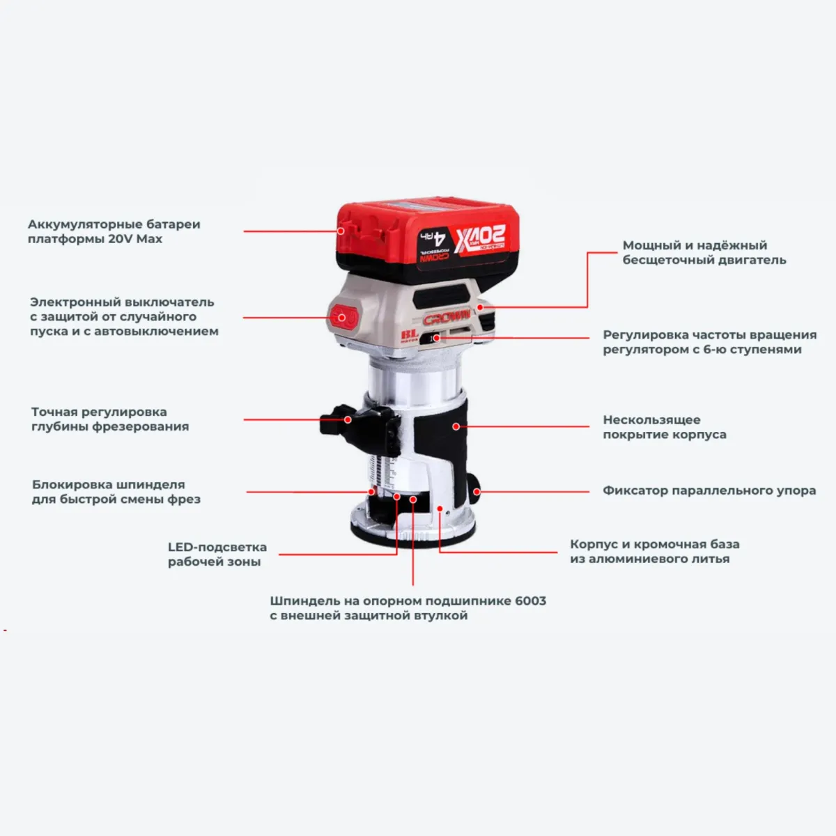 Фрезер аккумуляторный CROWN CT26010HX-4 BMC