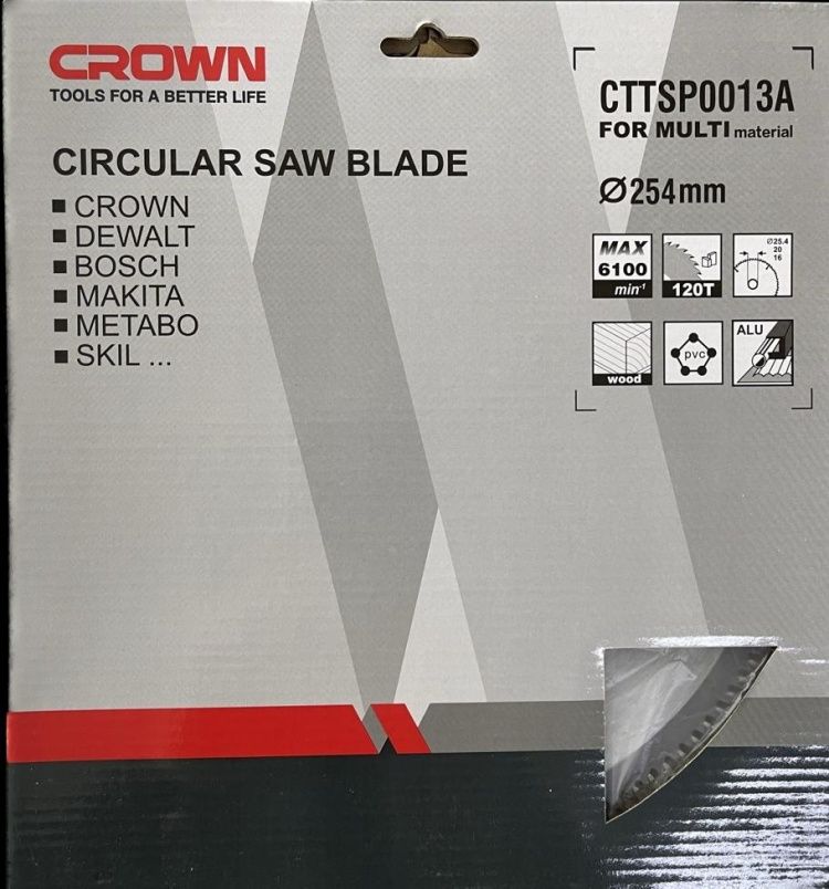 Диск пильный по металлу и дереву D254x25.4x120 (20/16мм) CROWN CTTSP0013A