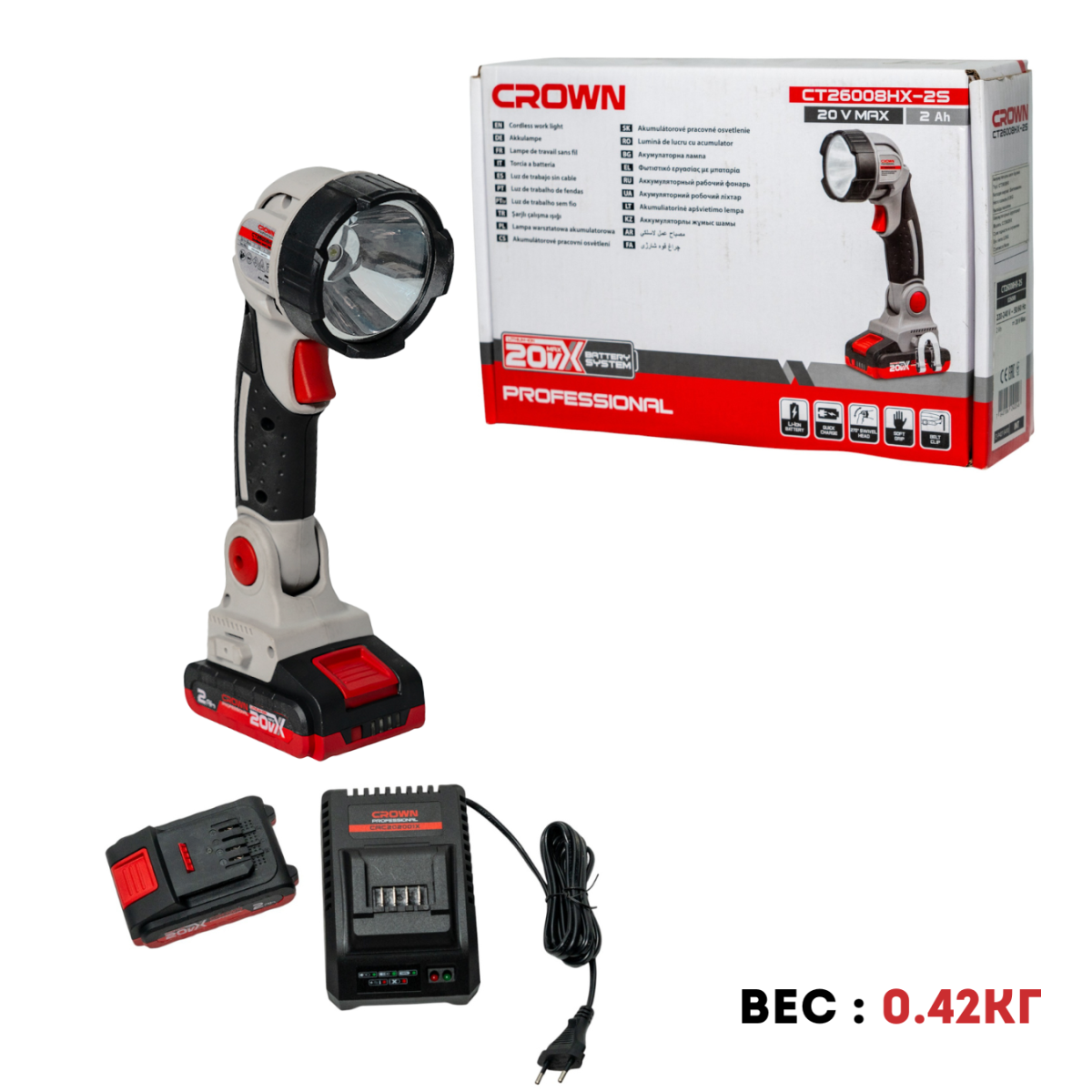 Фонарь аккумуляторный CROWN CT26008HX-2S