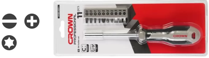 Набор бит с рукояткой 11 шт. CROWN CPHBH-AXA11