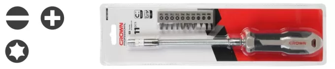 Набор бит с гибкой рукояткой 11 шт. CROWN CPHBH-AXB11