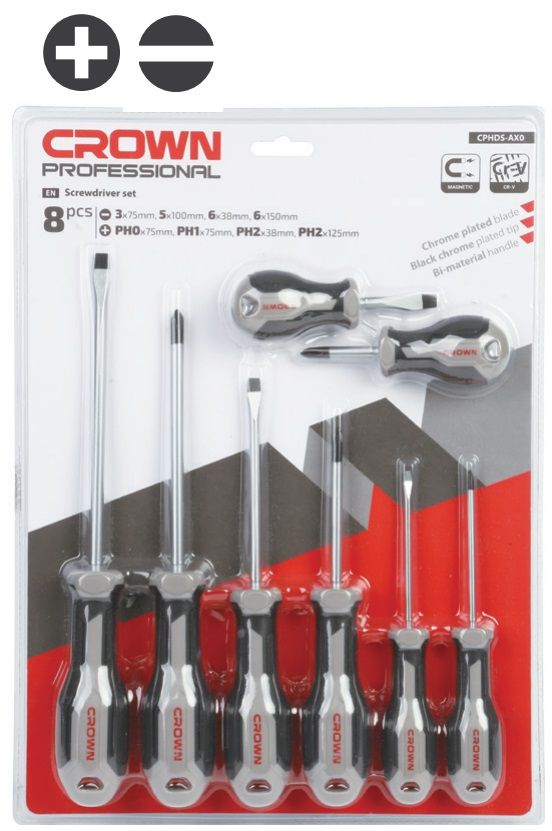 Отвертка шлицевая/отвертка крестообразная CROWN CPHDS-AX08